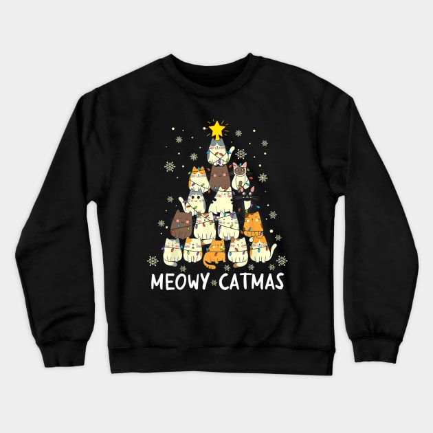 Meowy Cat Christmas Tree Xmas Funny Santa Crewneck Sweatshirt by nadenescarpellos